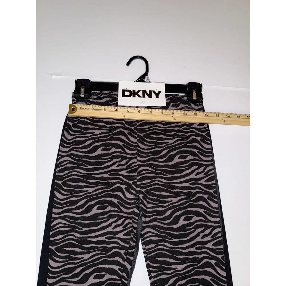 DKNY Girls 3-Pack Leggings 10-12 Black Gray Purple Zebra Stretch Pants Comfy NWT